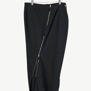 High Use Black Tech Asymmetrical Zip Midi Skirt